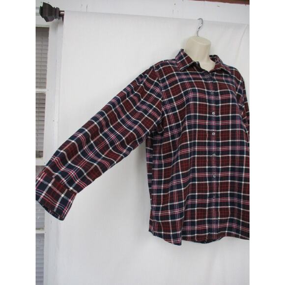 LL Bean Womens Scotch Plaid Flannel Shirt Size 16 Red Relaxed Fit Top 488594 - Picture 2 of 15